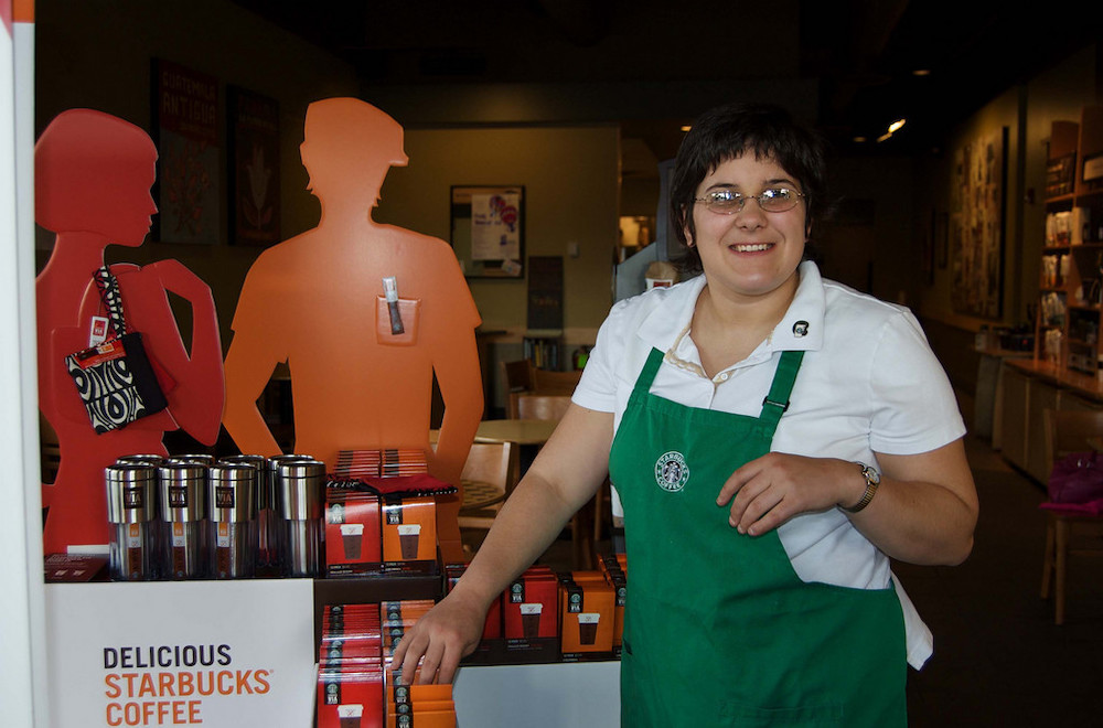 Woman working at Starbucks