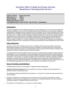 Employment First Policy, MA Department of Developmental Services (DDS)