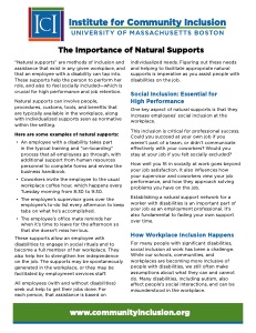 Natural Supports and Social Inclusion Fact Sheet